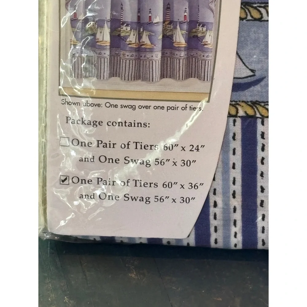 NEW AchimLighthouse Navy Blue Tier Swag Set Nautical  Curtains 36in Tier